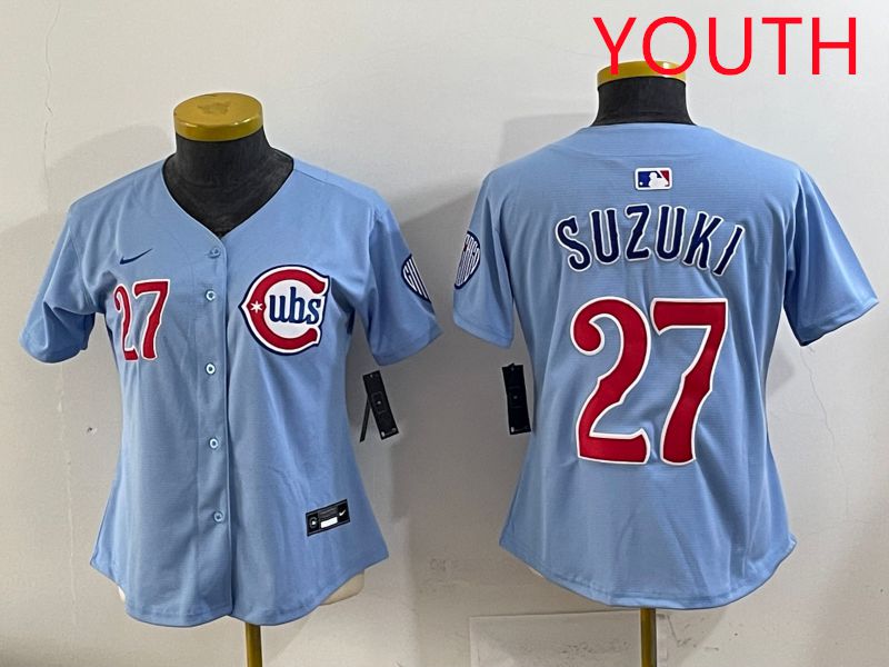 Youth 2025 Chicago Cubs 27 Suzuki Light Blue Game Nike MLB Jersey style 1
